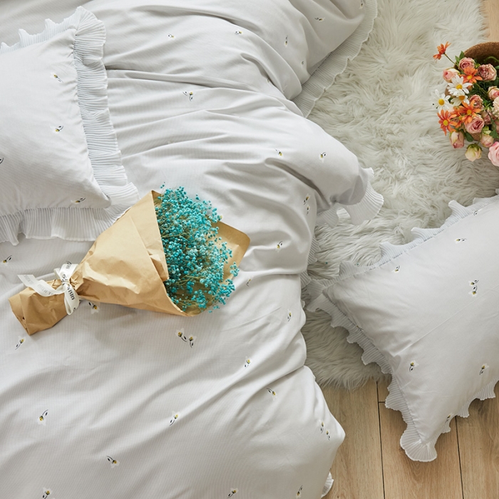 91家纺网 家纺一手货源 找家纺 怡家居 2022新款秋冬棉加牛奶绒韩式花边款四件套 千羽