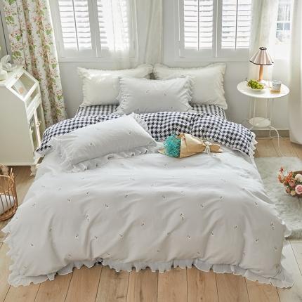 怡家居 2022新款秋冬棉加牛奶绒韩式花边款四件套 千羽