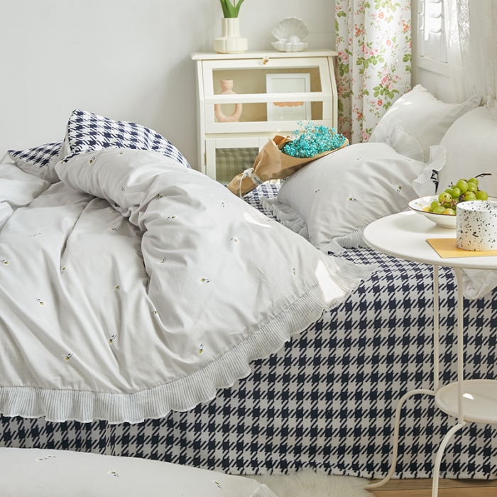 91家纺网 家纺一手货源 找家纺 怡家居 2022新款秋冬棉加牛奶绒韩式花边款四件套 千羽