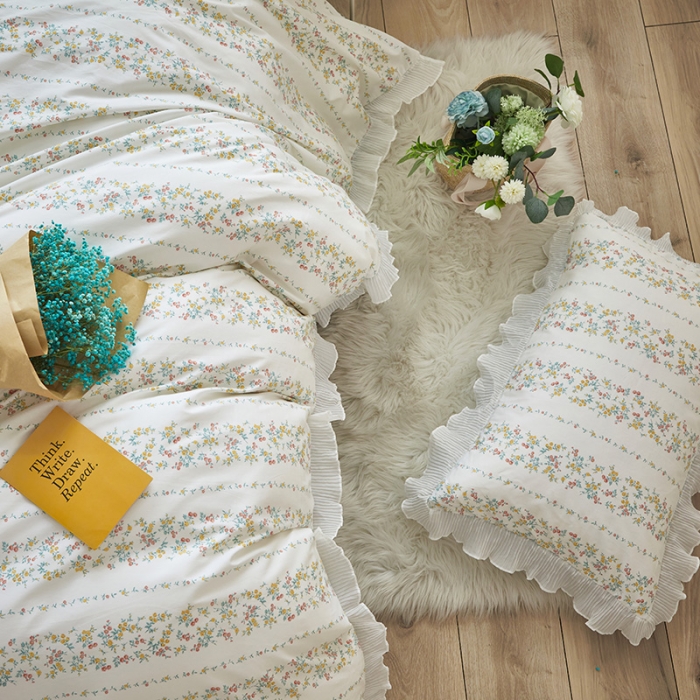 91家纺网 家纺一手货源 找家纺 怡家居 2022新款秋冬棉加牛奶绒韩式花边款四件套 青吟