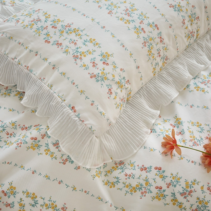 91家纺网 家纺一手货源 找家纺 怡家居 2022新款秋冬棉加牛奶绒韩式花边款四件套 青吟