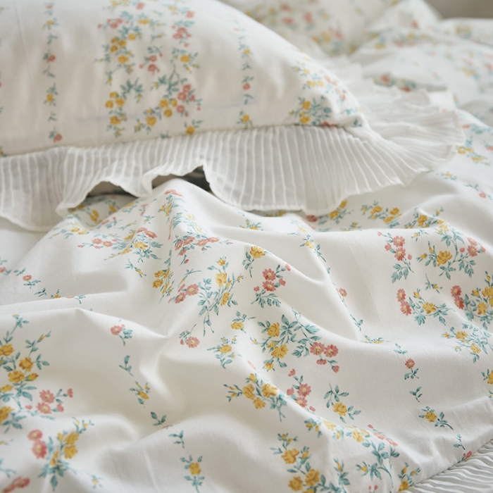 91家纺网 家纺一手货源 找家纺 怡家居 2022新款秋冬棉加牛奶绒韩式花边款四件套 青吟