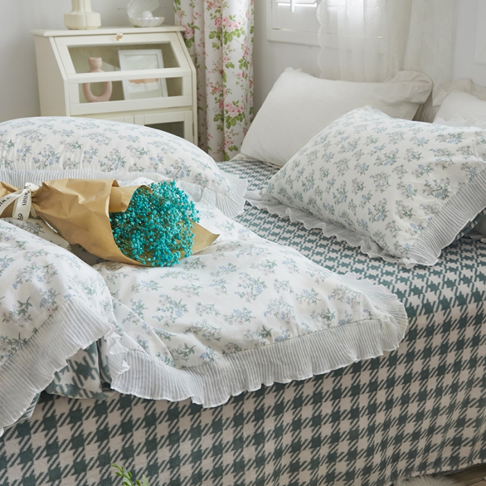 91家纺网 家纺一手货源 找家纺 怡家居 2022新款秋冬棉加牛奶绒韩式花边款四件套 听兰