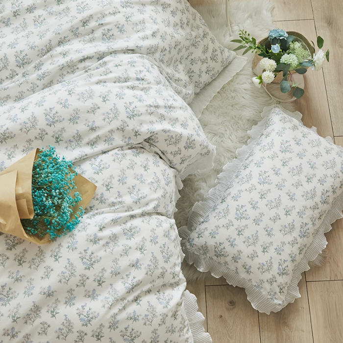 91家纺网 家纺一手货源 找家纺 怡家居 2022新款秋冬棉加牛奶绒韩式花边款四件套 听兰