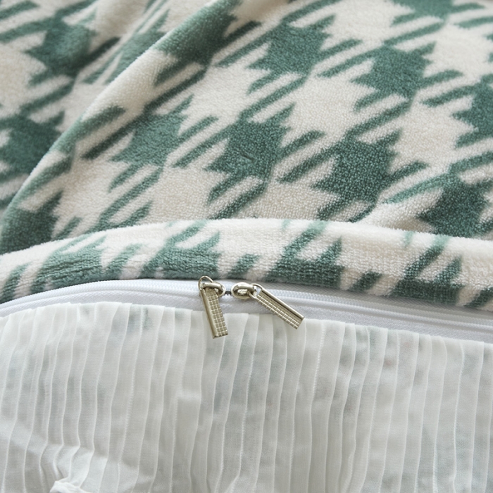 91家纺网 家纺一手货源 找家纺 怡家居 2022新款秋冬棉加牛奶绒韩式花边款四件套 听兰