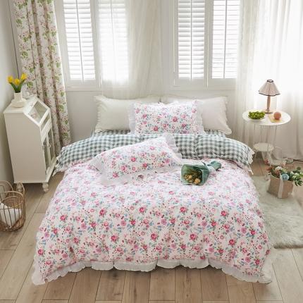 怡家居 2022新款秋冬棉加牛奶绒韩式花边款四件套 夕颜