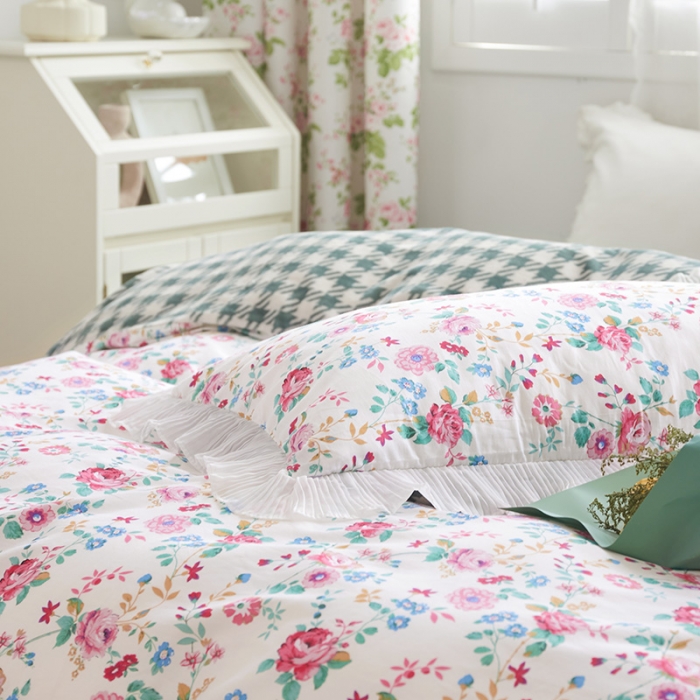 91家纺网 家纺一手货源 找家纺 怡家居 2022新款秋冬棉加牛奶绒韩式花边款四件套 夕颜