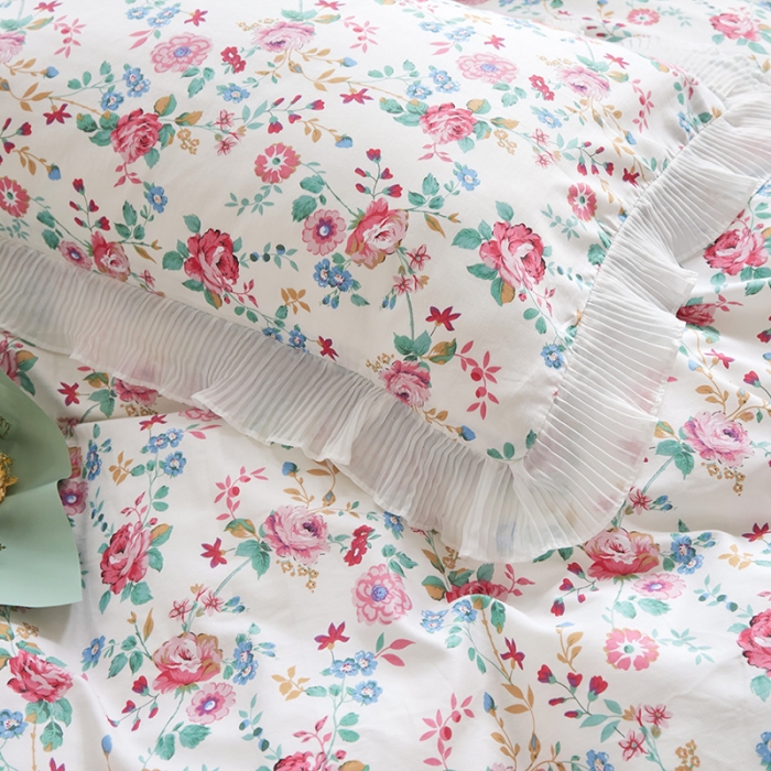 91家纺网 家纺一手货源 找家纺 怡家居 2022新款秋冬棉加牛奶绒韩式花边款四件套 夕颜