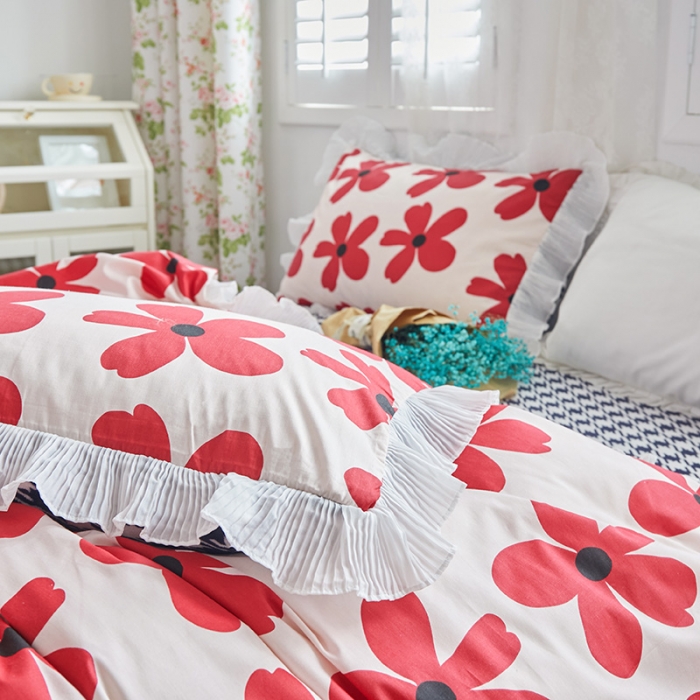 91家纺网 家纺一手货源 找家纺 怡家居 2022新款秋冬棉加牛奶绒韩式花边款四件套 月影花