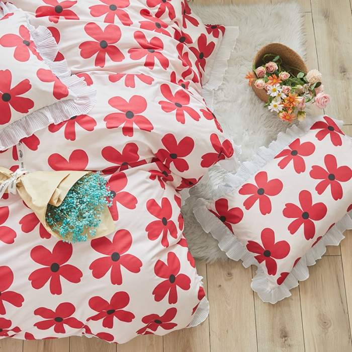 91家纺网 家纺一手货源 找家纺 怡家居 2022新款秋冬棉加牛奶绒韩式花边款四件套 月影花