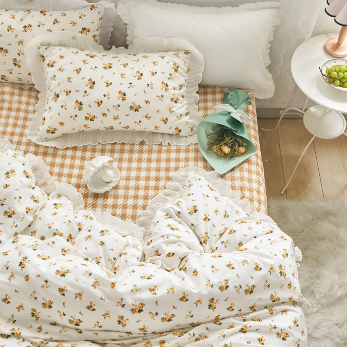 91家纺网 家纺一手货源 找家纺 怡家居 2022新款秋冬棉加牛奶绒韩式花边款四件套 凡而赛