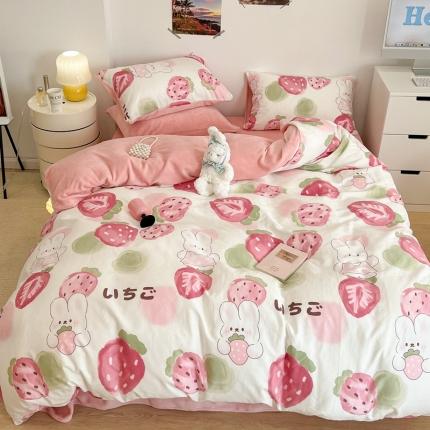 91家纺网 家纺一手货源 找家纺 昔可 2022新款梦幻公主风系列棉加绒印花四件套莓莓兔