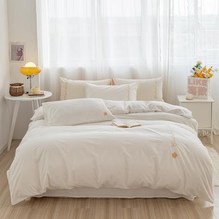 91家纺网 家纺一手货源 找家纺 简宜家居 2025新款山茶花纯棉全棉水洗棉四件套 山茶花-简白