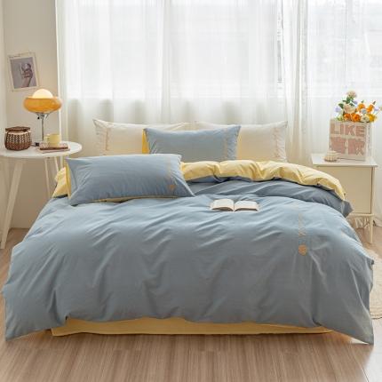 91家纺网 家纺一手货源 找家纺 简宜家居 2025新款山茶花纯棉全棉水洗棉四件套 山茶花-蓝黄