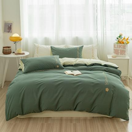 91家纺网 家纺一手货源 找家纺 简宜家居 2025新款山茶花纯棉全棉水洗棉四件套 山茶花-水绿
