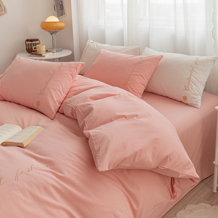 91家纺网 家纺一手货源 找家纺 简宜家居 2025新款山茶花纯棉全棉水洗棉四件套 山茶花-粉