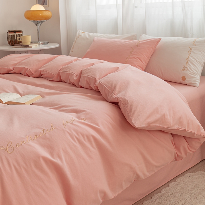 91家纺网 家纺一手货源 找家纺 简宜家居 2025新款山茶花纯棉全棉水洗棉四件套 山茶花-粉