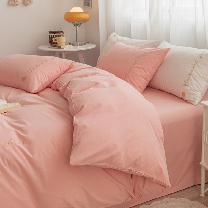 91家纺网 家纺一手货源 找家纺 简宜家居 2025新款山茶花纯棉全棉水洗棉四件套 山茶花-粉