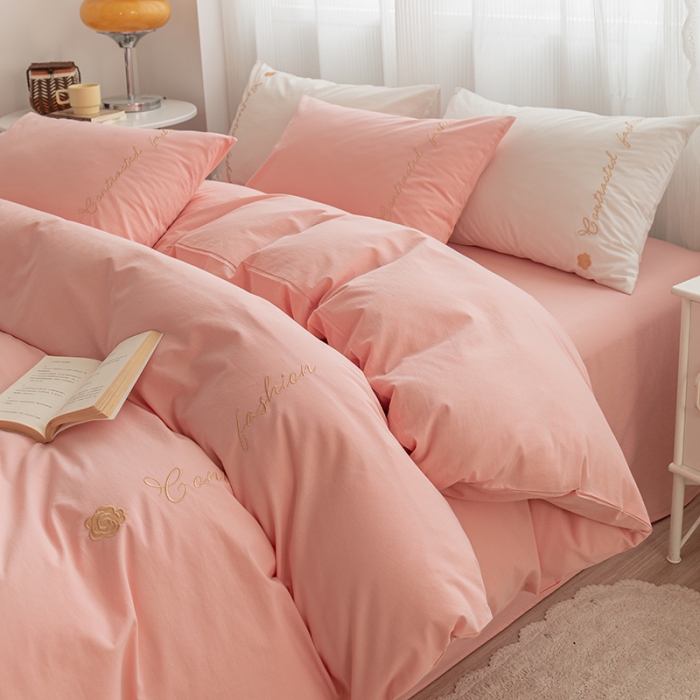 91家纺网 家纺一手货源 找家纺 简宜家居 2025新款山茶花纯棉全棉水洗棉四件套 山茶花-粉