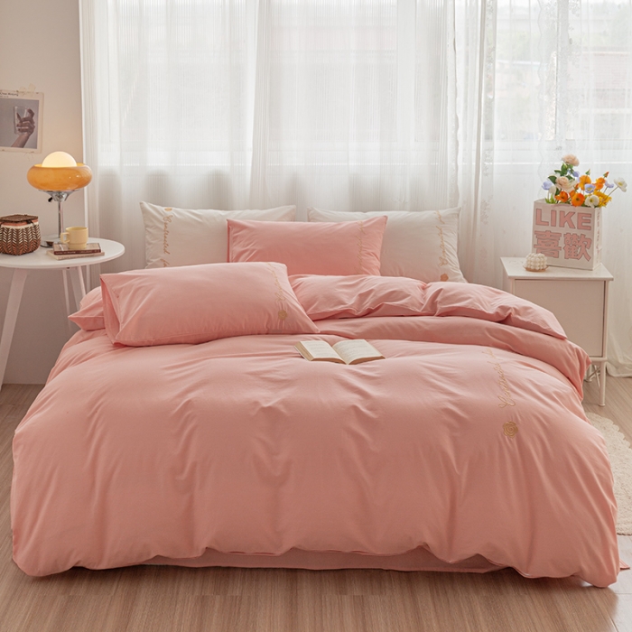 91家纺网 家纺一手货源 找家纺 简宜家居 2025新款山茶花纯棉全棉水洗棉四件套 山茶花-粉