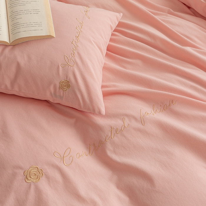 91家纺网 家纺一手货源 找家纺 简宜家居 2025新款山茶花纯棉全棉水洗棉四件套 山茶花-粉