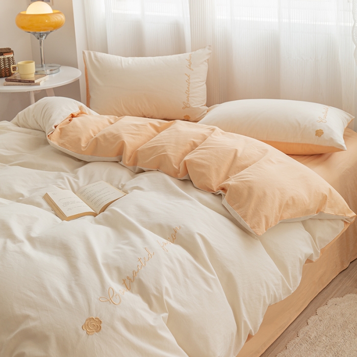 91家纺网 家纺一手货源 找家纺 简宜家居 2025新款山茶花纯棉全棉水洗棉四件套 山茶花-米杏