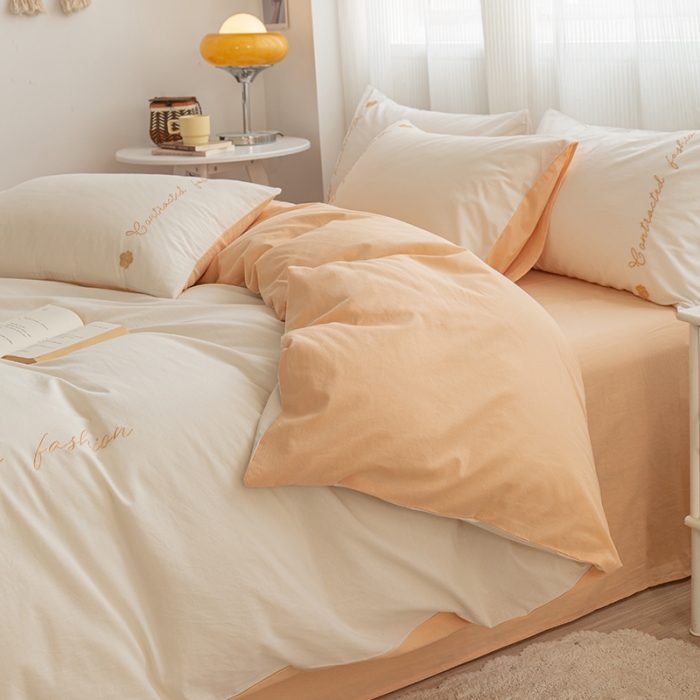 91家纺网 家纺一手货源 找家纺 简宜家居 2025新款山茶花纯棉全棉水洗棉四件套 山茶花-米杏