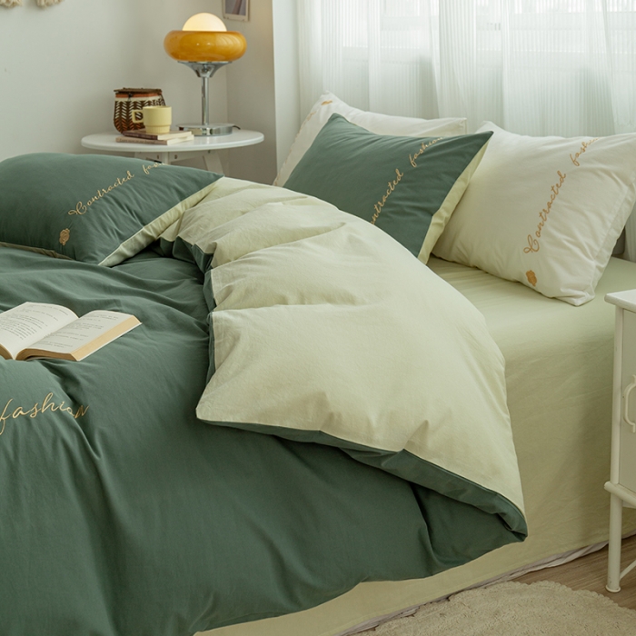 91家纺网 家纺一手货源 找家纺 简宜家居 2025新款山茶花纯棉全棉水洗棉四件套 山茶花-水绿