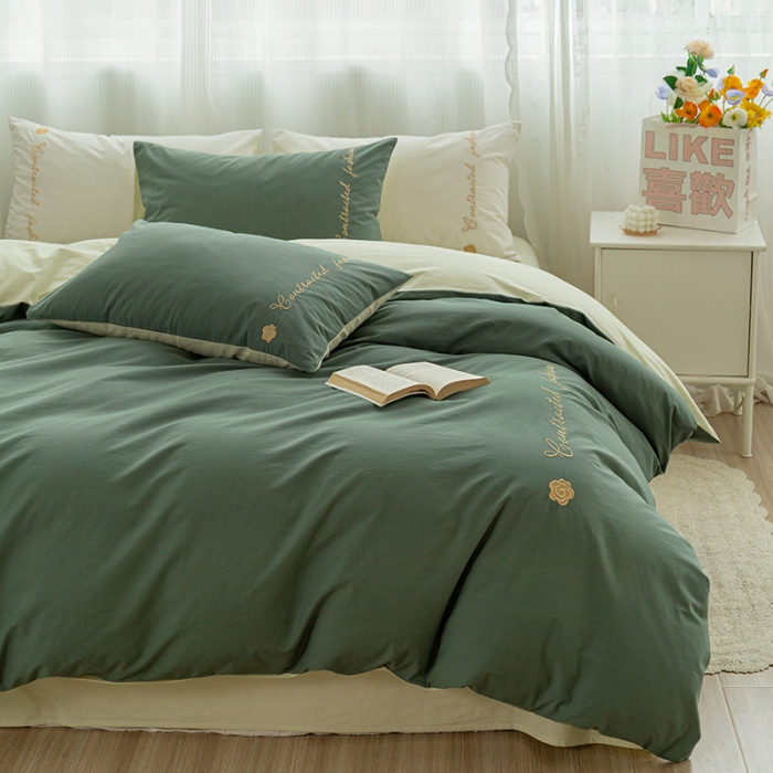 91家纺网 家纺一手货源 找家纺 简宜家居 2025新款山茶花纯棉全棉水洗棉四件套 山茶花-水绿