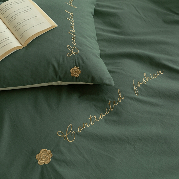 91家纺网 家纺一手货源 找家纺 简宜家居 2025新款山茶花纯棉全棉水洗棉四件套 山茶花-水绿