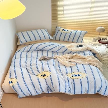 91家纺网 家纺一手货源 找家纺 （总）昔可 2022新款简约条纹系列牛奶绒四件套
