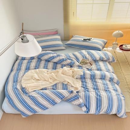 91家纺网 家纺一手货源 找家纺 （总）昔可 2022新款简约条纹系列牛奶绒四件套
