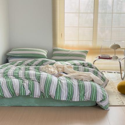 91家纺网 家纺一手货源 找家纺 （总）昔可 2022新款简约条纹系列牛奶绒四件套