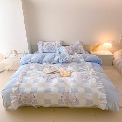 91家纺网 家纺一手货源 找家纺 （总）昔可 2022新款数码印花花边款牛奶绒四件套