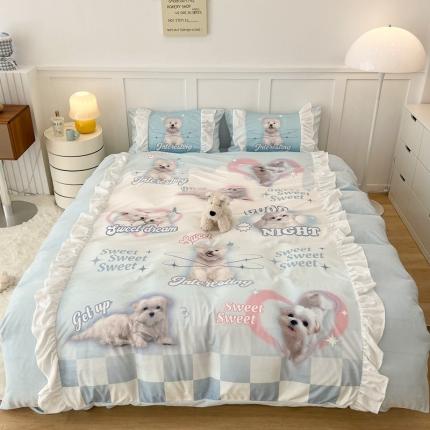 91家纺网 家纺一手货源 找家纺 （总）昔可 2022新款数码印花花边款牛奶绒四件套