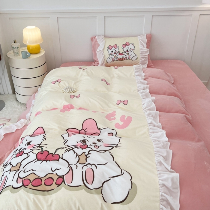 91家纺网 家纺一手货源 找家纺 （总）昔可 2022新款数码印花花边款牛奶绒四件套