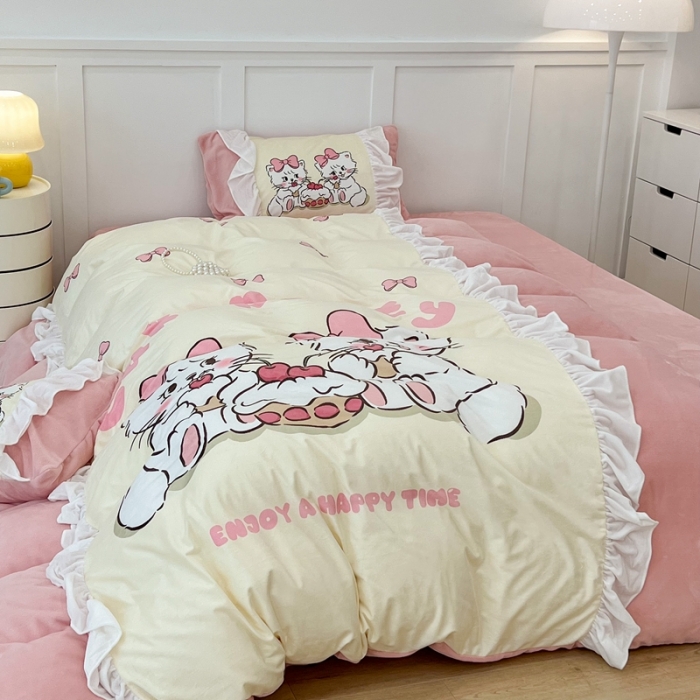 91家纺网 家纺一手货源 找家纺 （总）昔可 2022新款数码印花花边款牛奶绒四件套