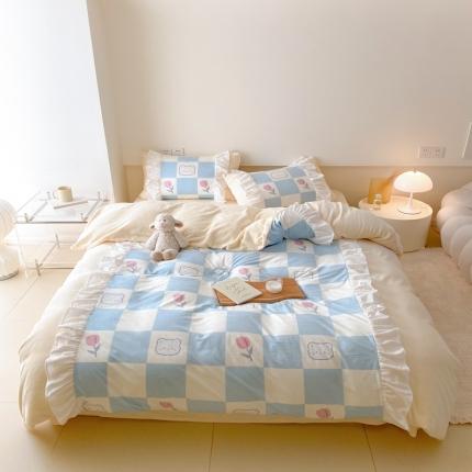 昔可 2022新款数码印花花边款牛奶绒四件套 棋盘萌物
