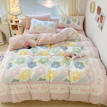 91家纺网 家纺一手货源 找家纺 昔可 2022新款大版数码印花牛奶绒四件套 多彩小花