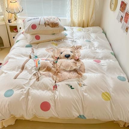 91家纺网 家纺一手货源 找家纺 昔可 2022新款大版数码印花牛奶绒四件套 画画熊仔