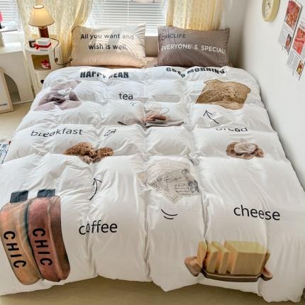 91家纺网 家纺一手货源 找家纺 昔可 2022新款大版数码印花牛奶绒四件套 黄油小熊