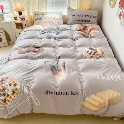 91家纺网 家纺一手货源 找家纺 昔可 2022新款大版数码印花牛奶绒四件套 咖啡下午茶