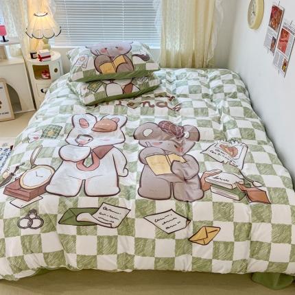 91家纺网 家纺一手货源 找家纺 昔可 2022新款大版数码印花牛奶绒四件套 开学萌宝