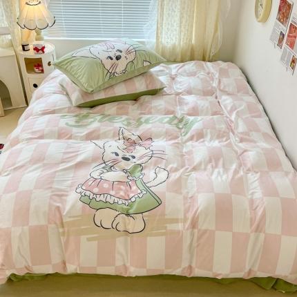 91家纺网 家纺一手货源 找家纺 昔可 2022新款大版数码印花牛奶绒四件套 围裙小兔