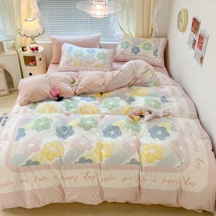 昔可 2022新款大版数码印花牛奶绒四件套 多彩小花