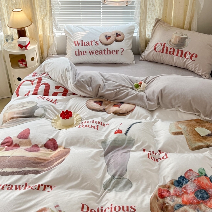 91家纺网 家纺一手货源 找家纺 昔可 2022新款大版数码印花牛奶绒四件套 闺蜜下午茶