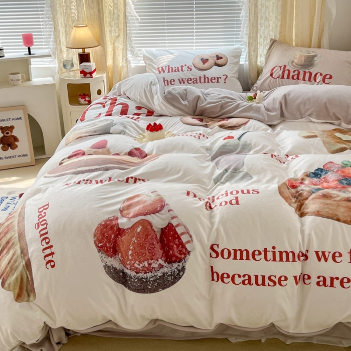 91家纺网 家纺一手货源 找家纺 昔可 2022新款大版数码印花牛奶绒四件套 闺蜜下午茶