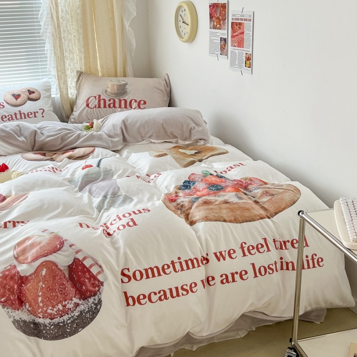 91家纺网 家纺一手货源 找家纺 昔可 2022新款大版数码印花牛奶绒四件套 闺蜜下午茶