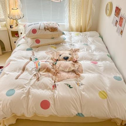 昔可 2022新款大版数码印花牛奶绒四件套 画画熊仔