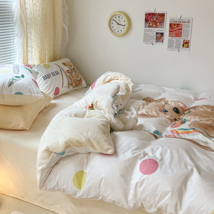 91家纺网 家纺一手货源 找家纺 昔可 2022新款大版数码印花牛奶绒四件套 画画熊仔